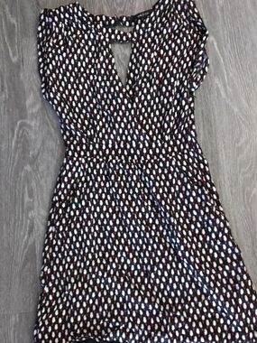 Ark & Co bird print cuffed short sleeve black Dress pockets Women’s size Small